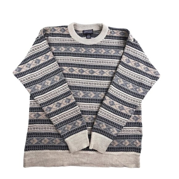 VTG Jantzen Classics Sweater Mens XL Aztec Geometric Knit Pullover Crewneck Y2K - Picture 1 of 11